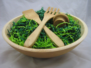 15" CAESAR SALAD BOWL (1st quality) with 11in Fork & Paddle and Wood Pestle - Click Image to Close
